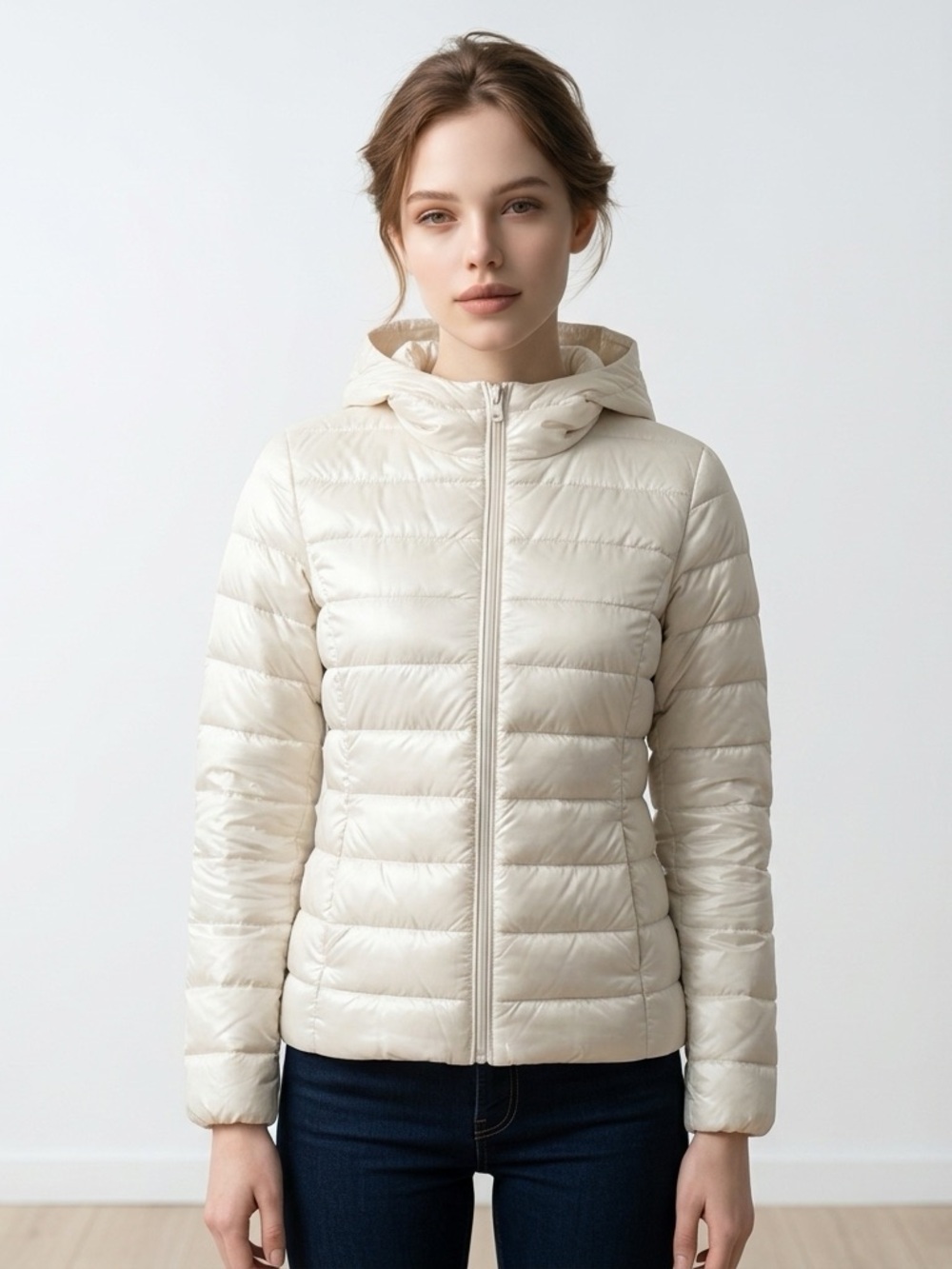 Lacoste | Quilted Puffer Jacket in Cream | Women’s EU Size 32 | US Size XS or 0